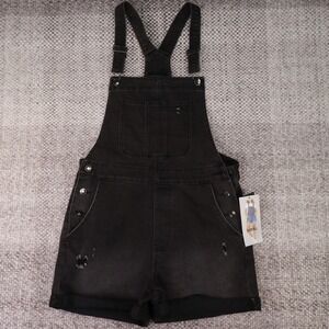 Celebrity Pink Womens Boyfriend Shortall Distressed Black Denim Overalls NWT